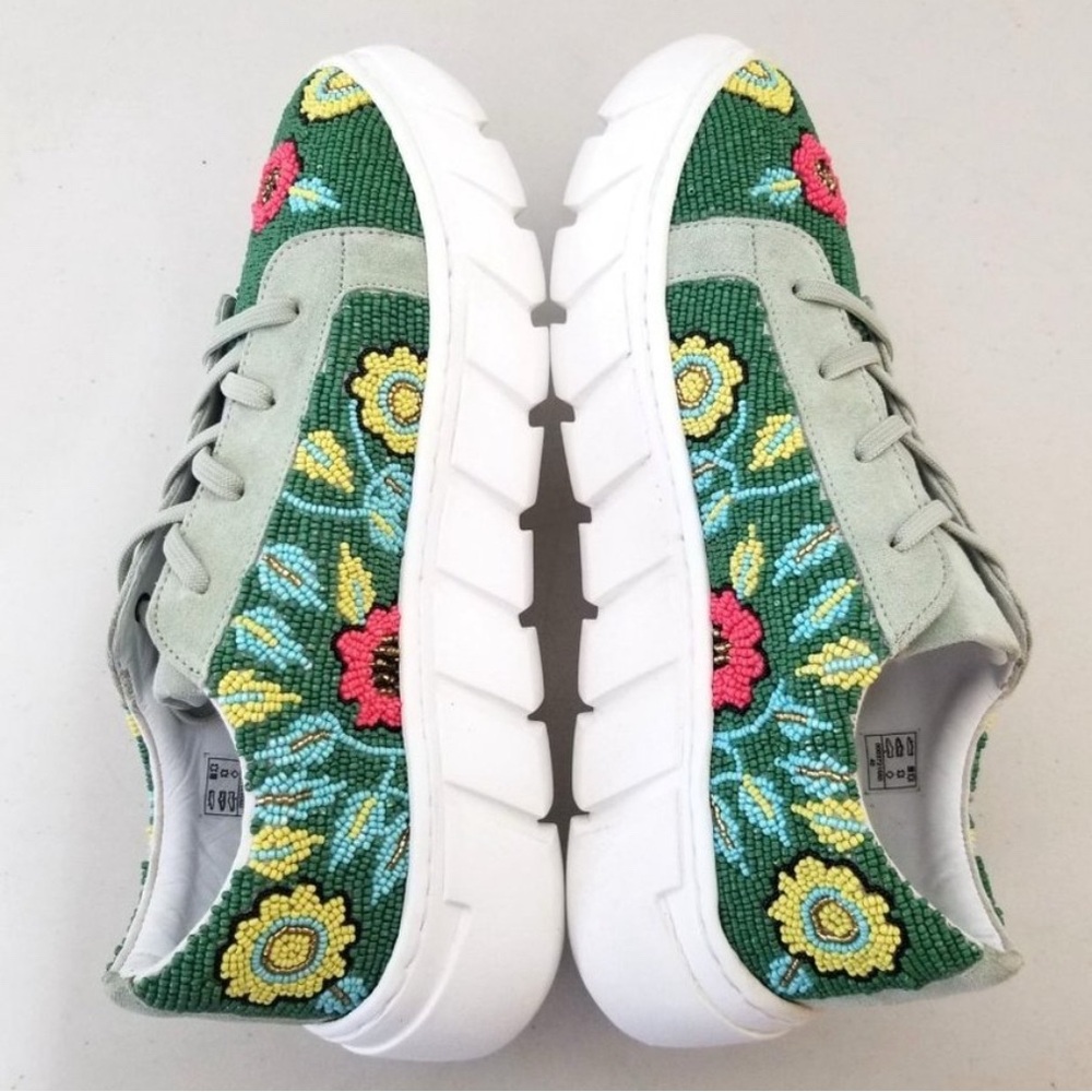 🌺Free People🌺 View From The Top Beaded Sneakers Size 40, US 9, Tennis Green NIB - Picture 4 of 12